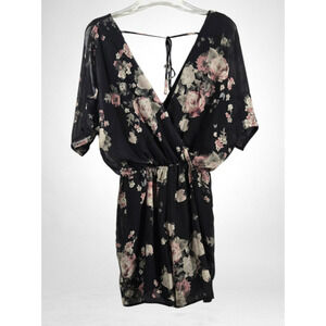 Rue 21 Size Medium Romper Black Floral Cut-Out Short Sleeve Lined